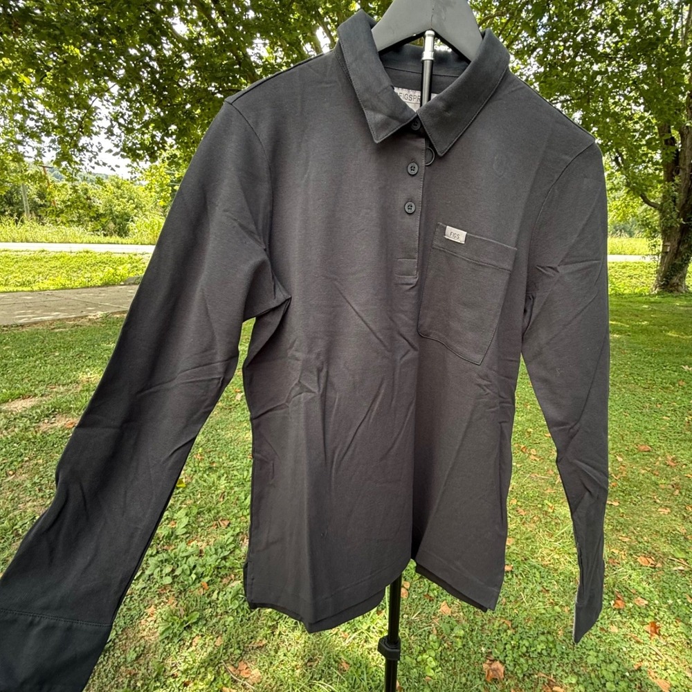 FIGS FIGSPRO Black Long Sleeve Pima Cotton Polo Shirt W22WW1008 Mens Medium